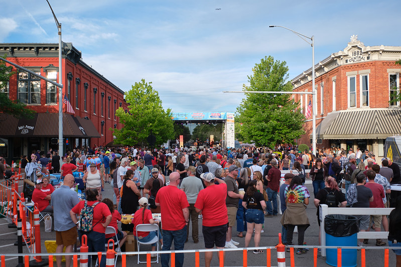 Crowds gather for First Fridays -  a community event held downtown every month.