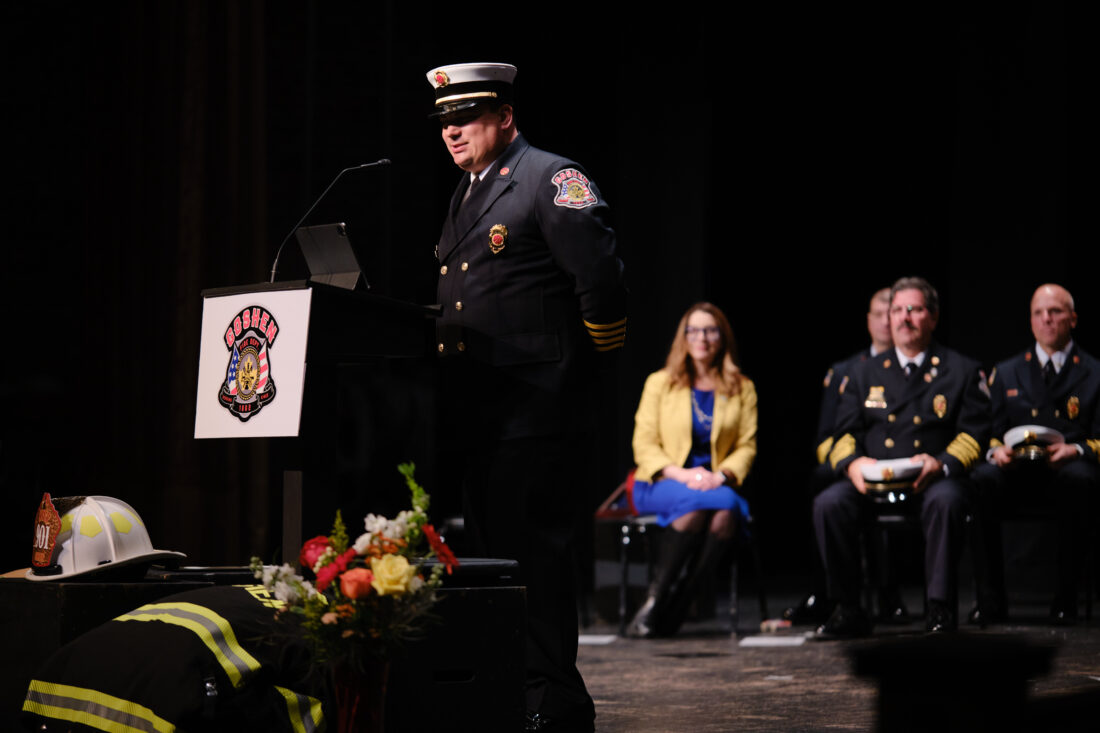 Chief Anthony Powell speaking at the Change of Command Ceremony in 2025