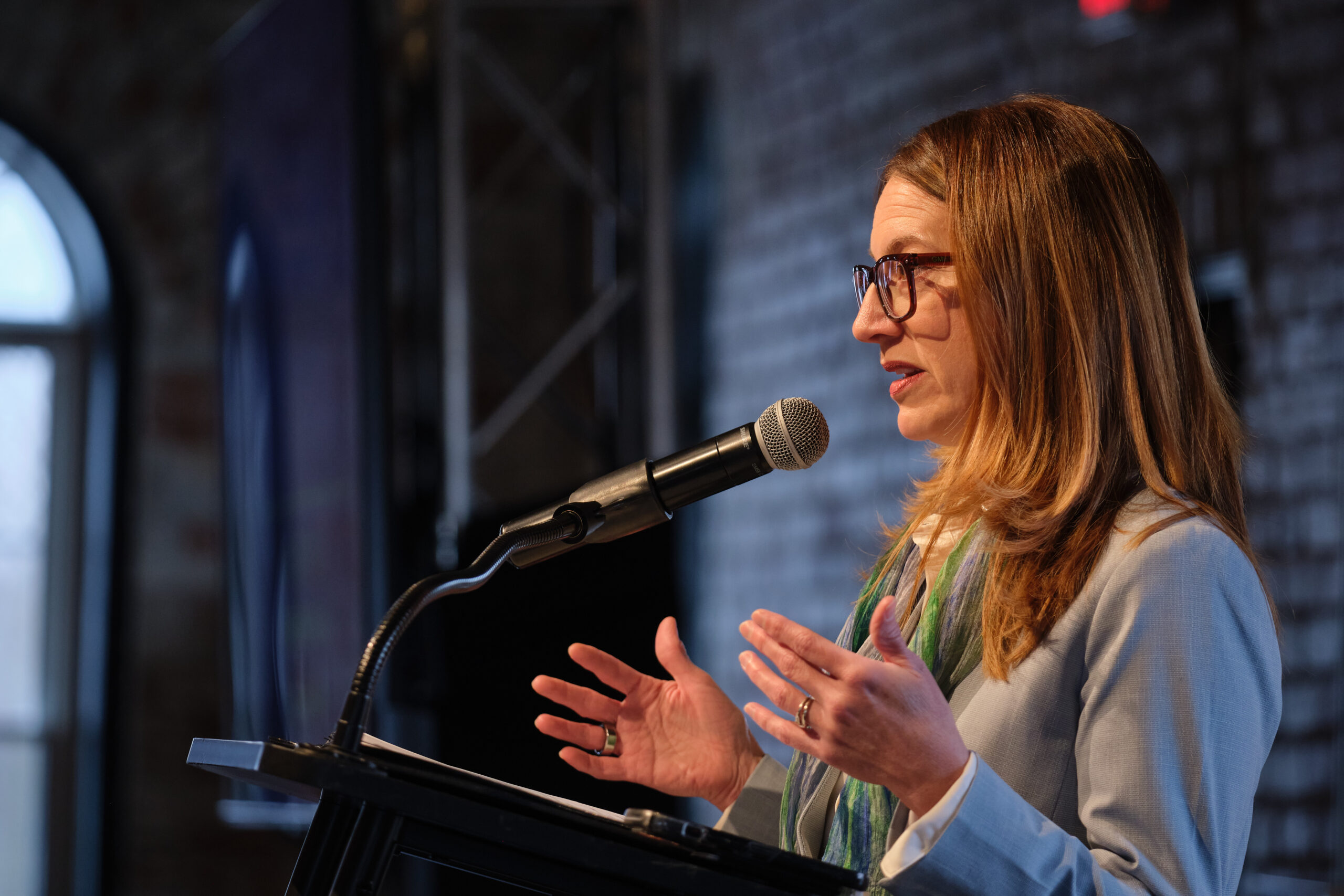 Goshen Mayor Gina Leichty speaks during the 2025 International Women's Day Luncheon